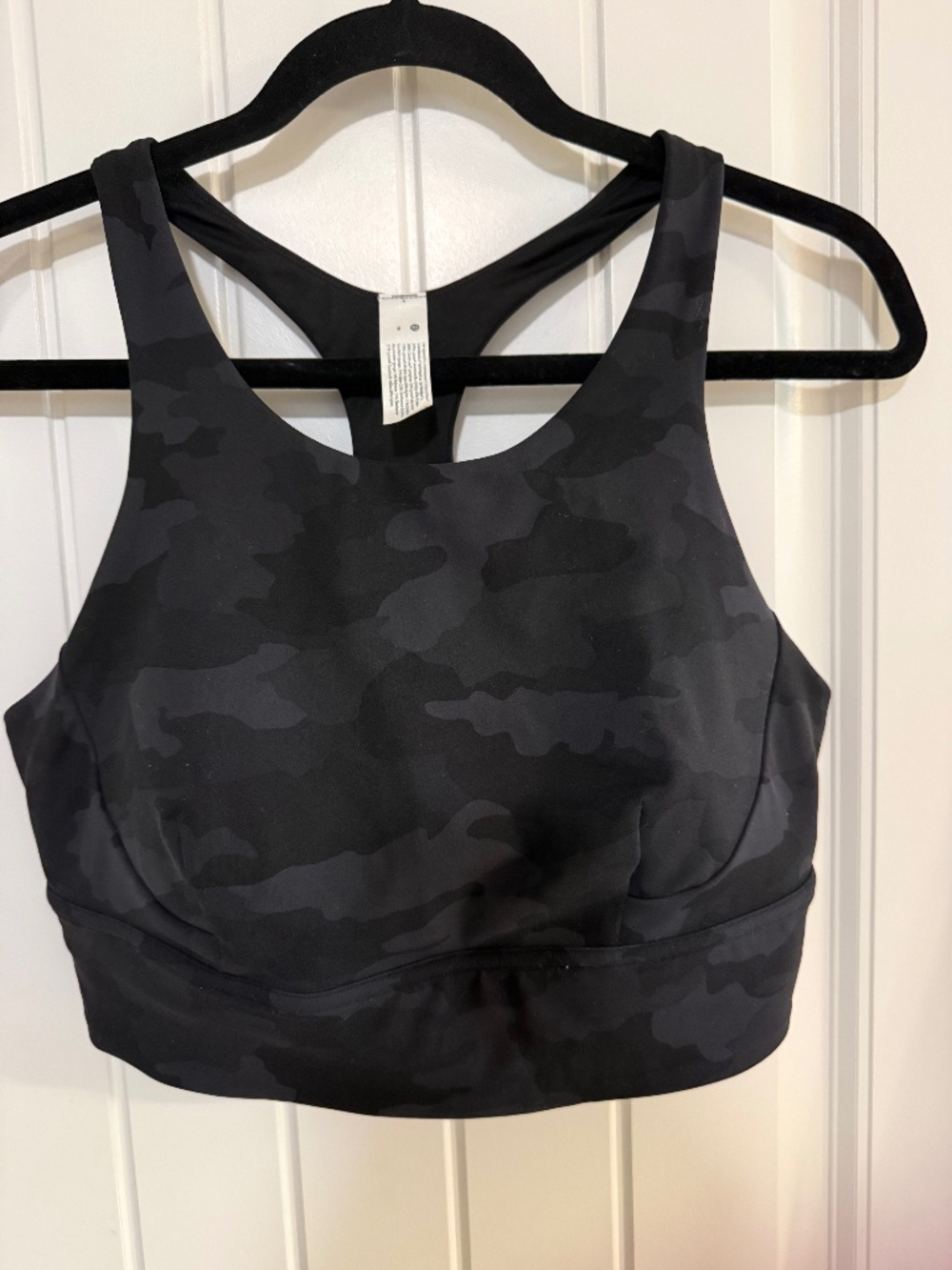 Lululemon Wunder Train Long Line Bra Black Grey Incognito Camo Print Size 14